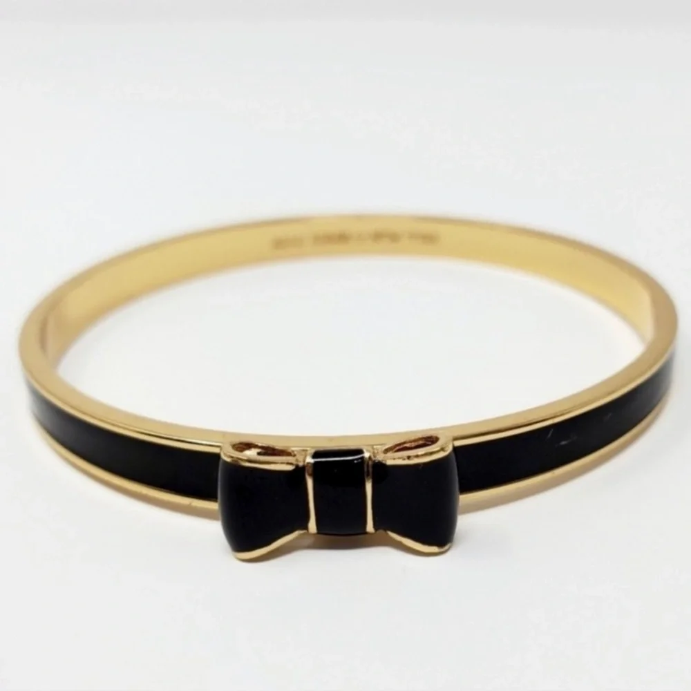 Kate Spade Take A Bow Black & Gold Bracelet | Enamel Bow | 7.5” Interior | GUC